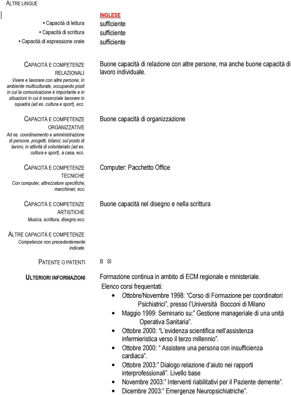 coordinamento e amministrazione di persone, progetti, bilanci; sul posto di lavoro, in attività di volontariato (ad es. cultura e sport), a casa, ecc.