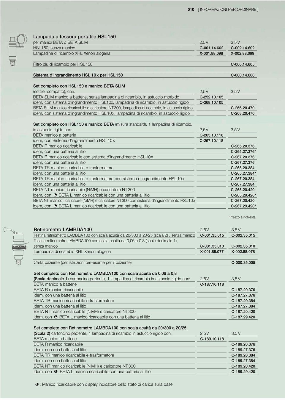 605 C-000.14.606 Set completo con HSL150 e manico BETA SLIM (sottile, compatto), con: 2,5V 3,5V BETA SLIM manico a batterie, senza lampadina di ricambio, in astuccio morbido C-252.10.