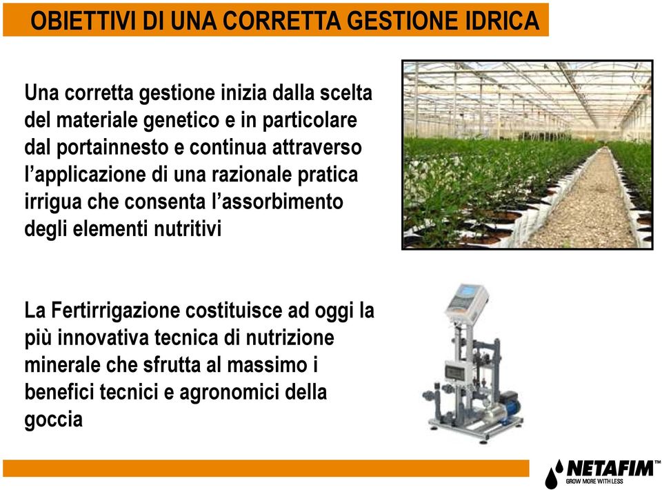 irrigua che consenta l assorbimento degli elementi nutritivi La Fertirrigazione costituisce ad oggi la