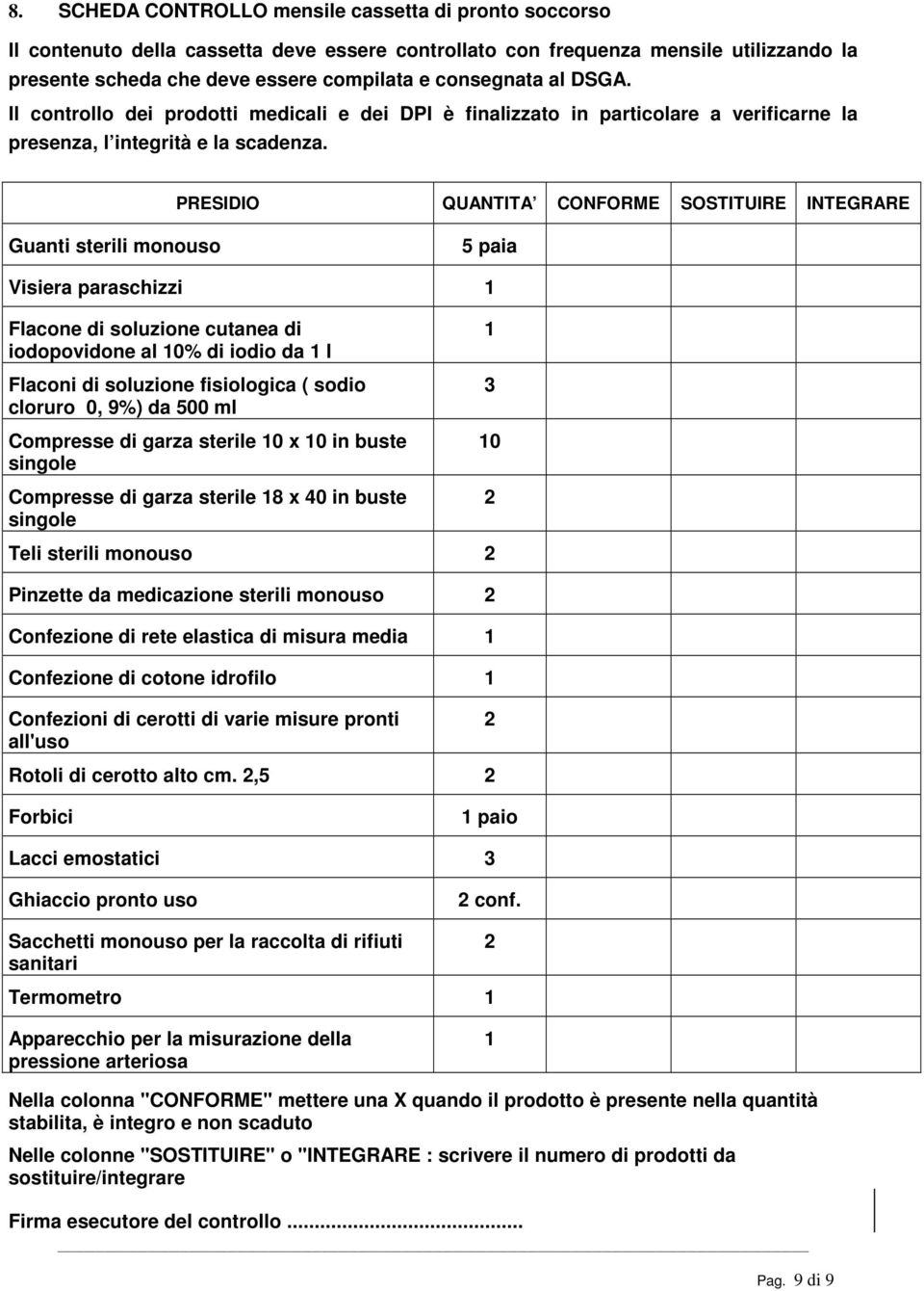 PRESIDIO QUANTITA CONFORME SOSTITUIRE INTEGRARE Guanti sterili monouso 5 paia Visiera paraschizzi 1 Flacone di soluzione cutanea di iodopovidone al 10% di iodio da 1 l Flaconi di soluzione