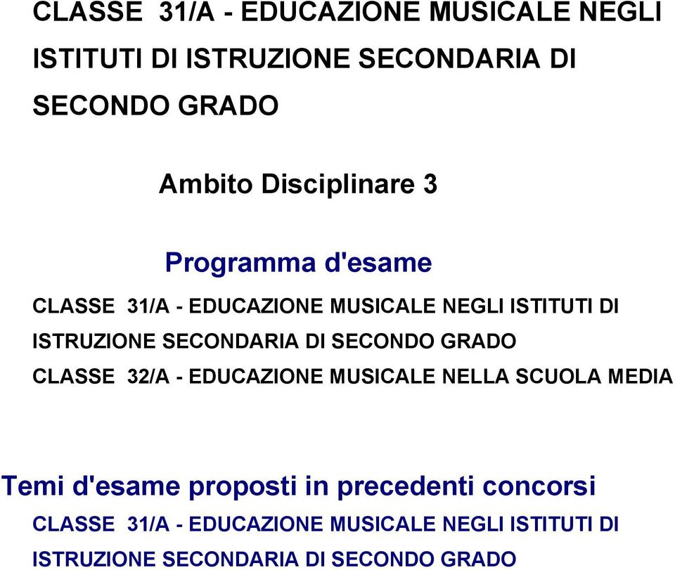 SECONDARIA DI SECONDO GRADO CLASSE 32/A - EDUCAZIONE MUSICALE NELLA SCUOLA MEDIA Temi d'esame proposti