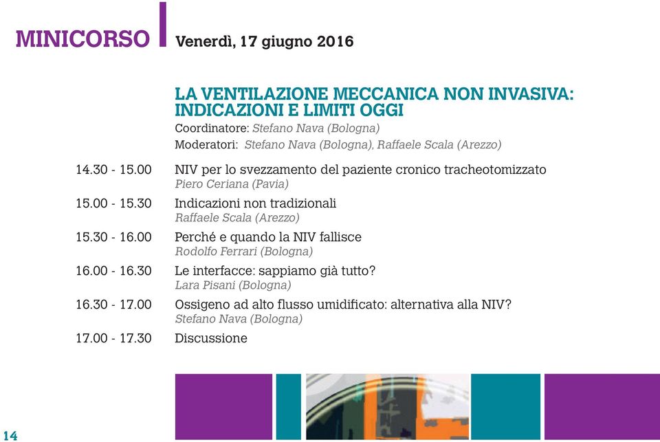 30 Indicazioni non tradizionali Raffaele Scala (Arezzo) 15.30-16.00 Perché e quando la NIV fallisce Rodolfo Ferrari (Bologna) 16.00-16.