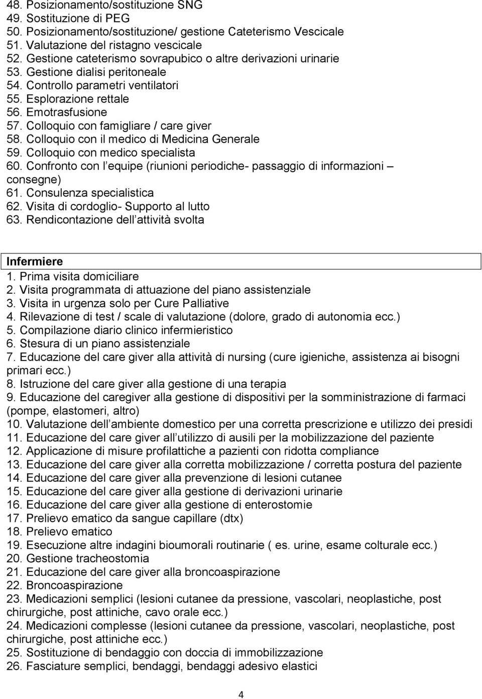 Colloquio con famigliare / care giver 58. Colloquio con il medico di Medicina Generale 59. Colloquio con medico specialista 60.