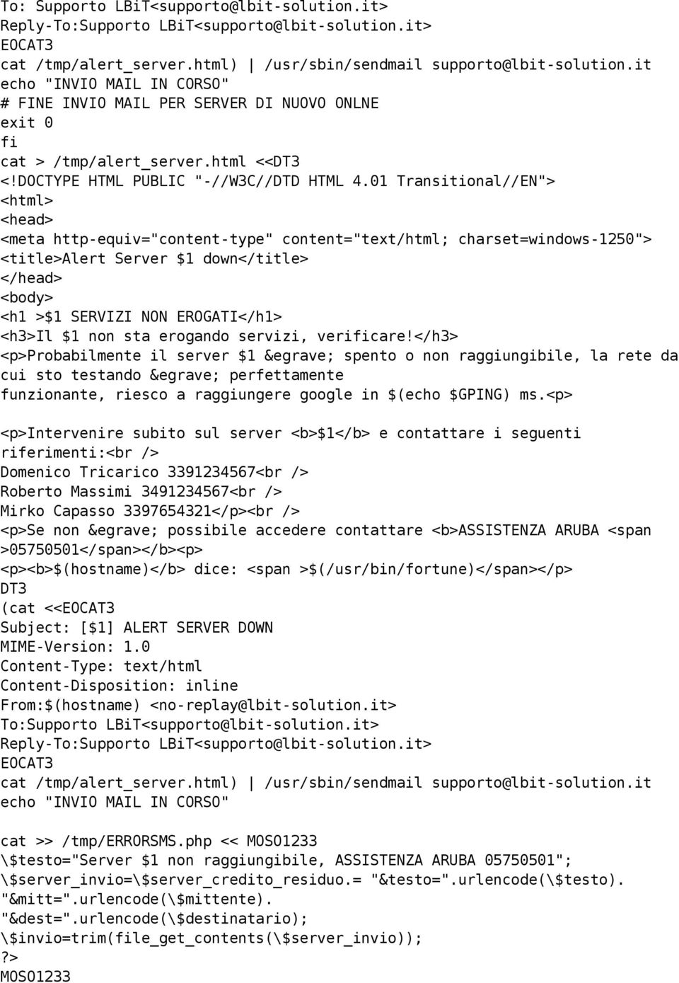 01 Transitional//EN"> <html> <head> <meta http-equiv="content-type" content="text/html; charset=windows-1250"> <title>alert Server $1 down</title> </head> <body> <h1 >$1 SERVIZI NON EROGATI</h1>
