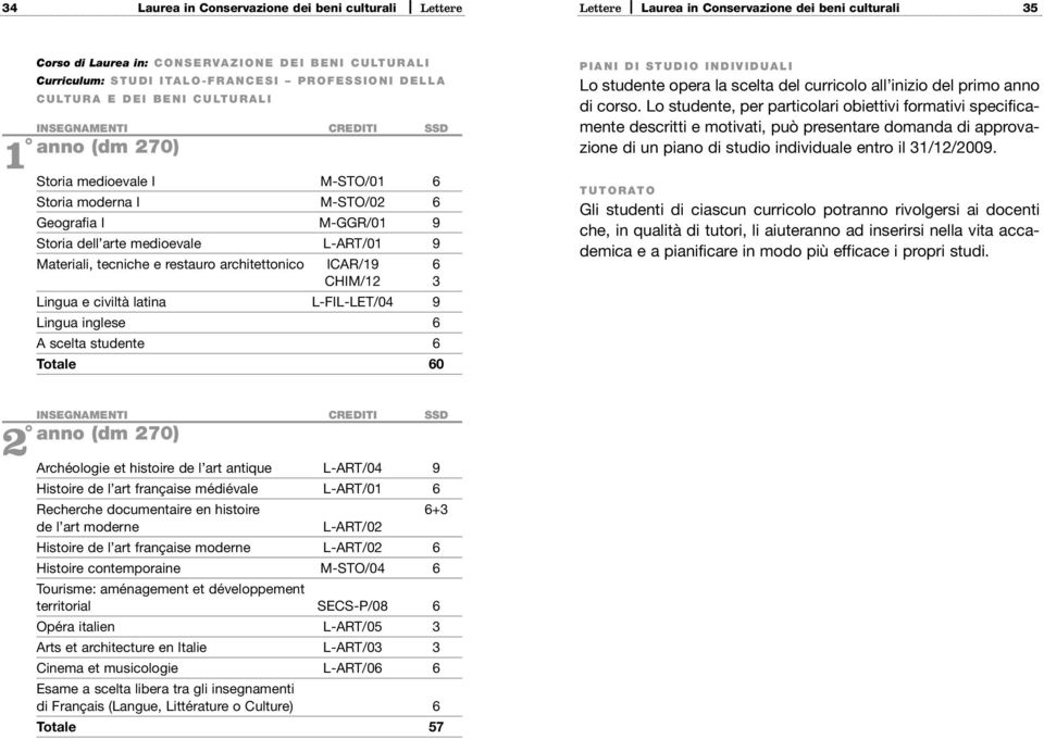 tecniche e restauro architettonico ICAR/19 6 CHIM/12 3 Lingua e civiltà latina L-FIL-LET/04 9 Lingua inglese 6 A scelta studente 6 PIANI DI STUDIO INDIVIDUALI Lo studente opera la scelta del