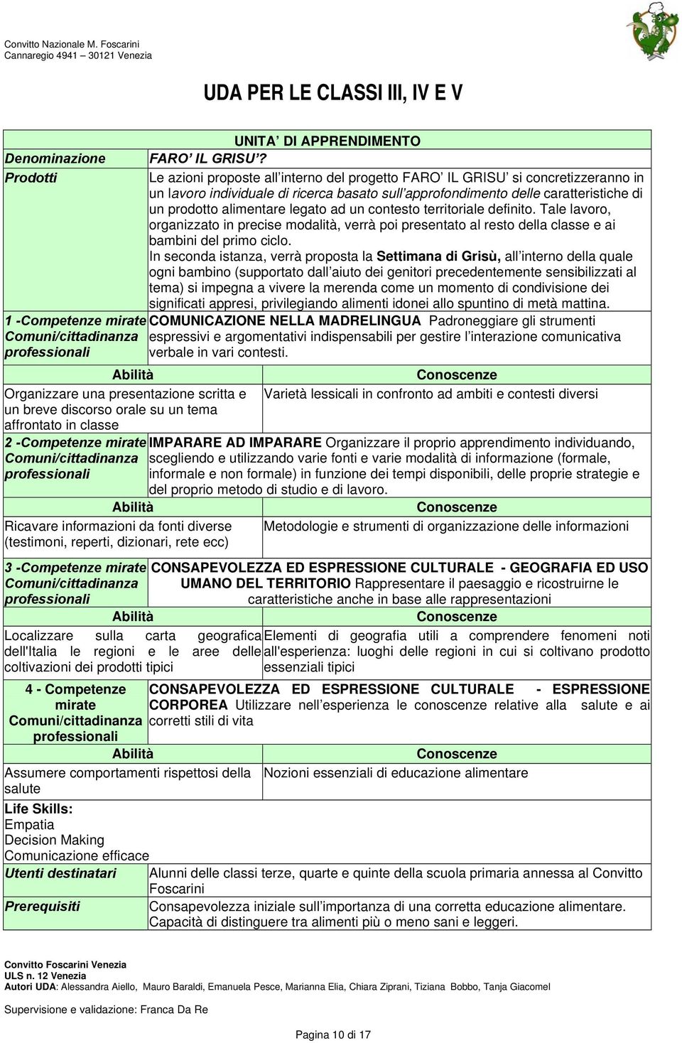 un contesto territoriale definito. Tale lavoro, organizzato in precise modalità, verrà poi presentato al resto della classe e ai bambini del primo ciclo.