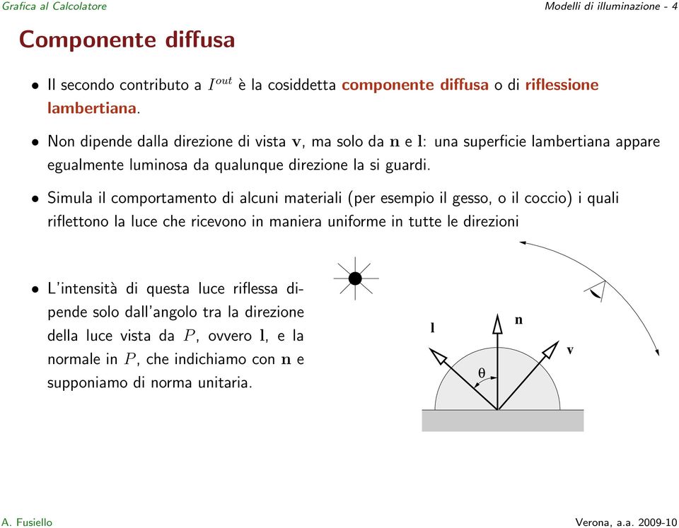 Simula il comportamento di alcuni materiali (per esempio il gesso, o il coccio) i quali riflettono la luce che ricevono in maniera uniforme in tutte le direzioni L