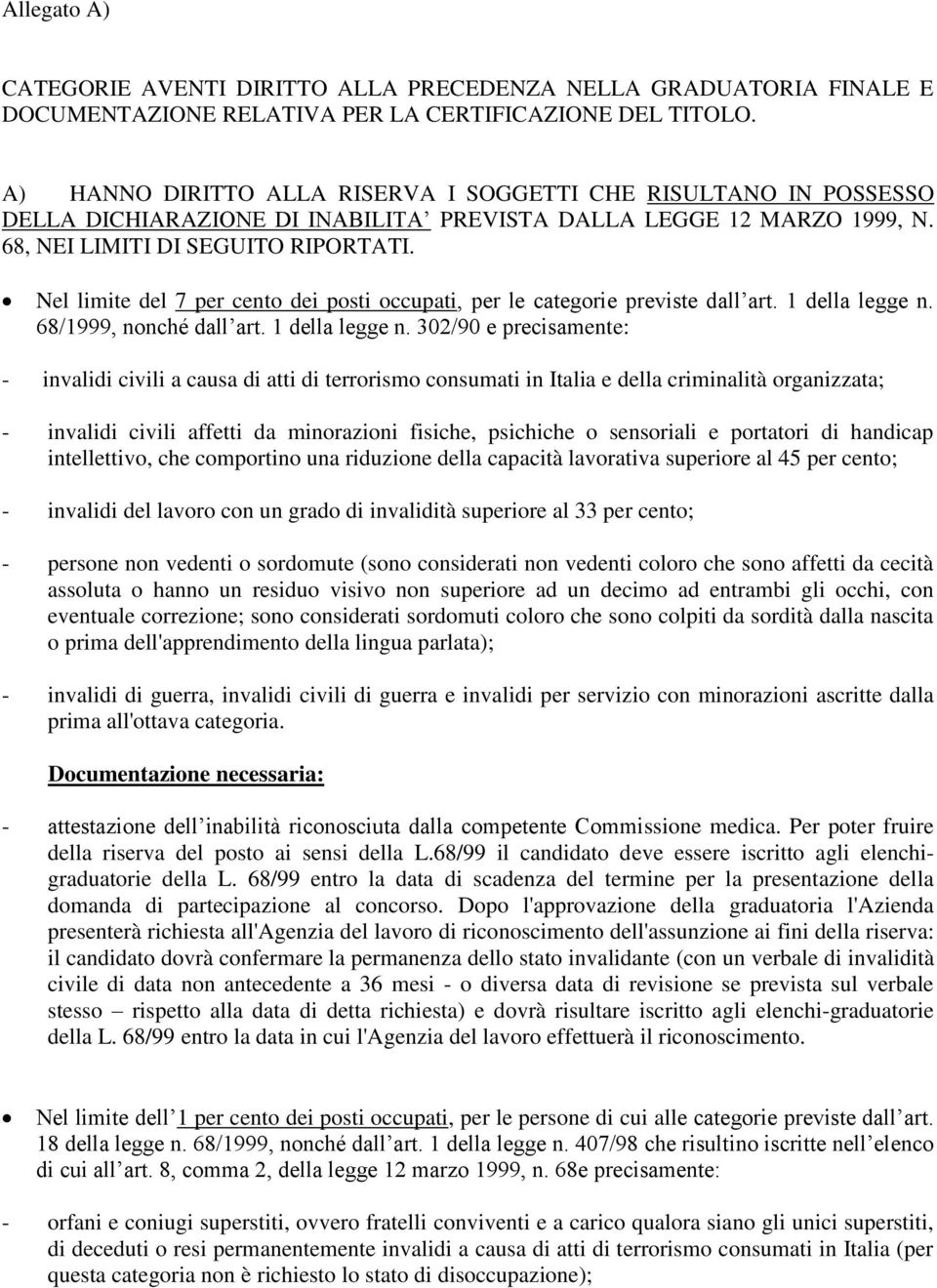 Nel limite del 7 per cento dei posti occupati, per le categorie previste dall art. 1 della legge n.