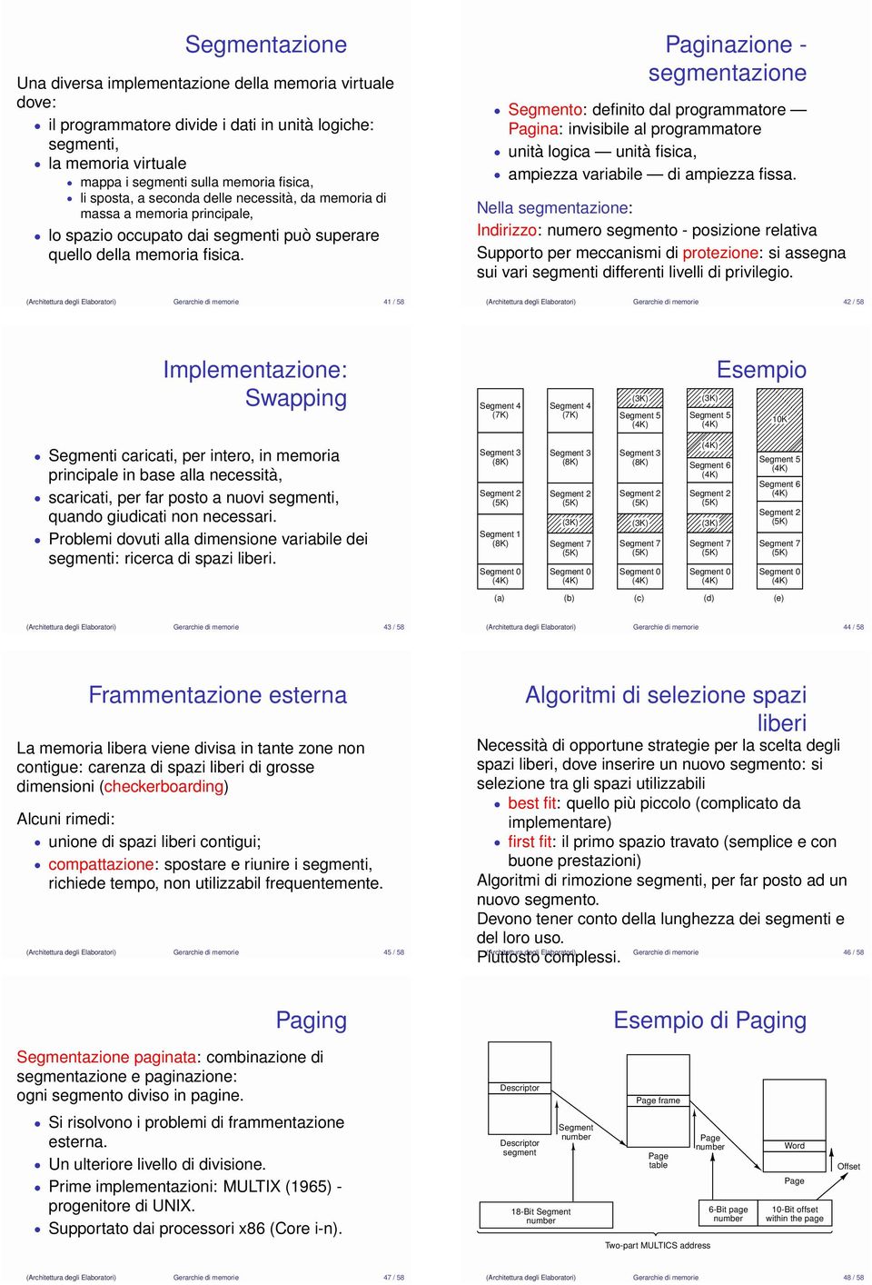 Paginazione - segmentazione o: definito dal programmatore Pagina: invisibile al programmatore unità logica unità fisica, ampiezza variabile di ampiezza fissa.