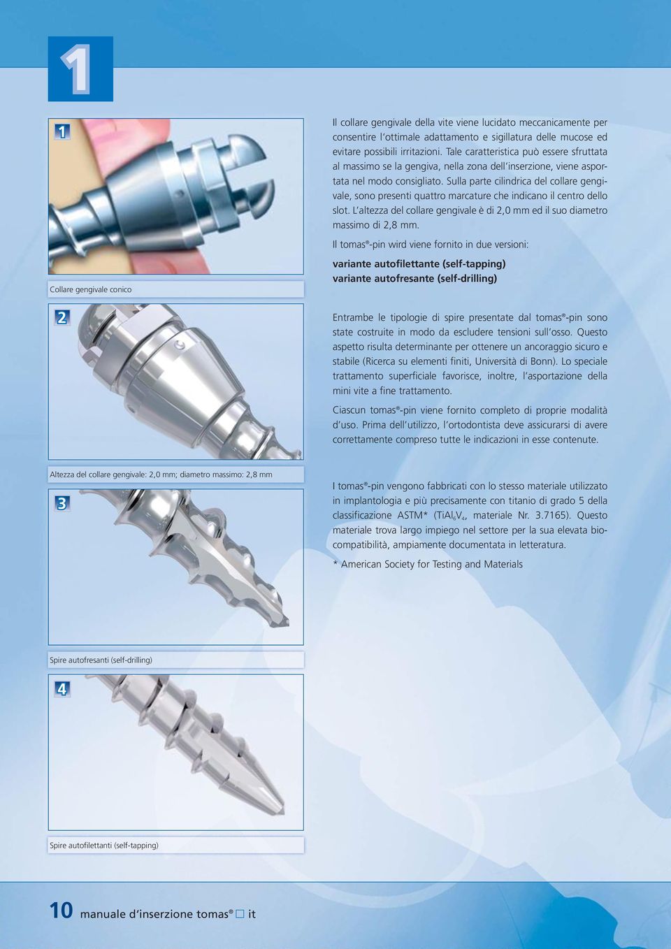 Sulla parte cilindrica del collare gengivale, sono presenti quattro marcature che indicano il centro dello slot. L altezza del collare gengivale è di 2,0 mm ed il suo diametro massimo di 2,8 mm.