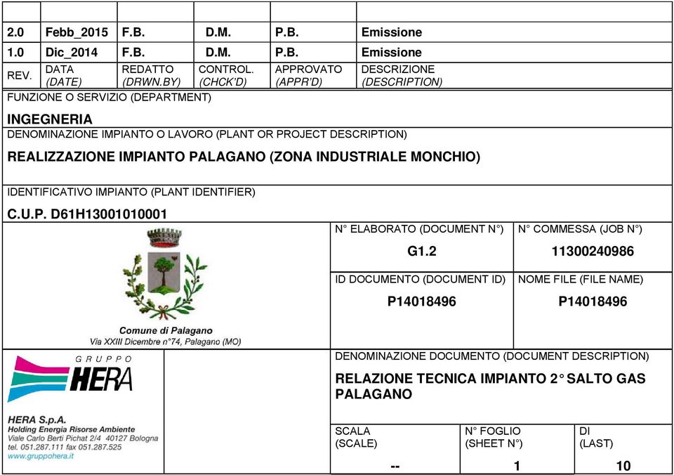 (CHCK D) APPROVATO (APPR D) DESCRIZIONE (DESCRIPTION) INGEGNERIA DENOMINAZIONE IMPIANTO O LAVORO (PLANT OR PROJECT DESCRIPTION) IDENTIFICATIVO