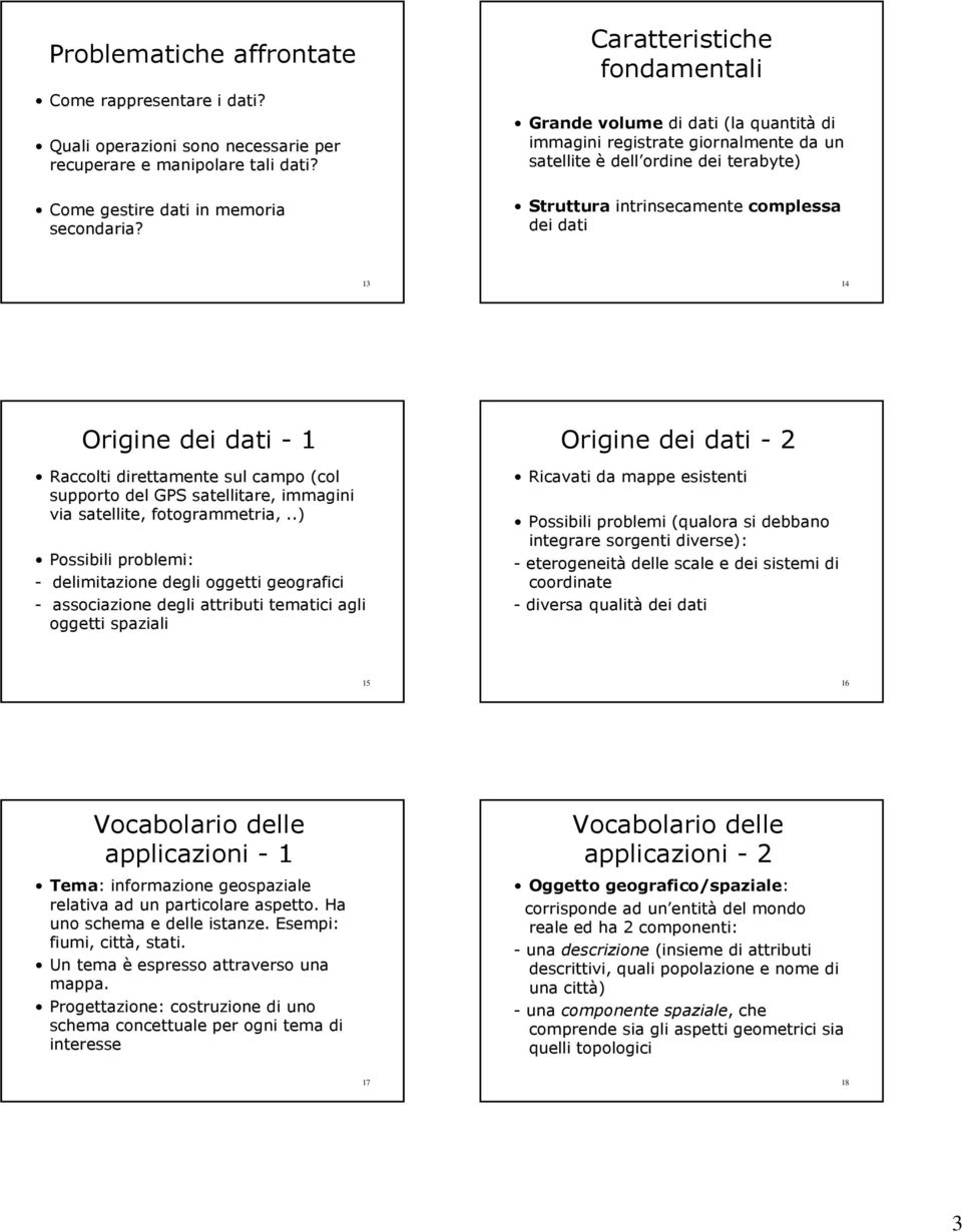 Origine dei dati - 1 Raccolti direttamente sul campo (col supporto del GPS satellitare, immagini via satellite, fotogrammetria,.