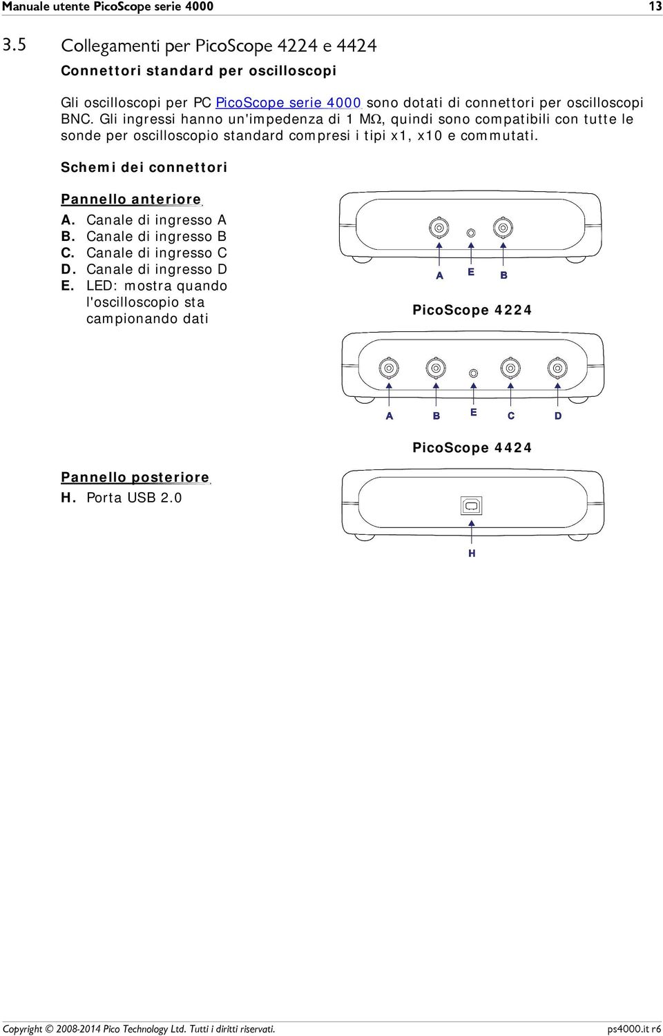 BNC. Gli ingressi hanno un'impedenza di M, quindi sono compatibili con tutte le sonde per oscilloscopio standard compresi i tipi x, x0 e commutati.