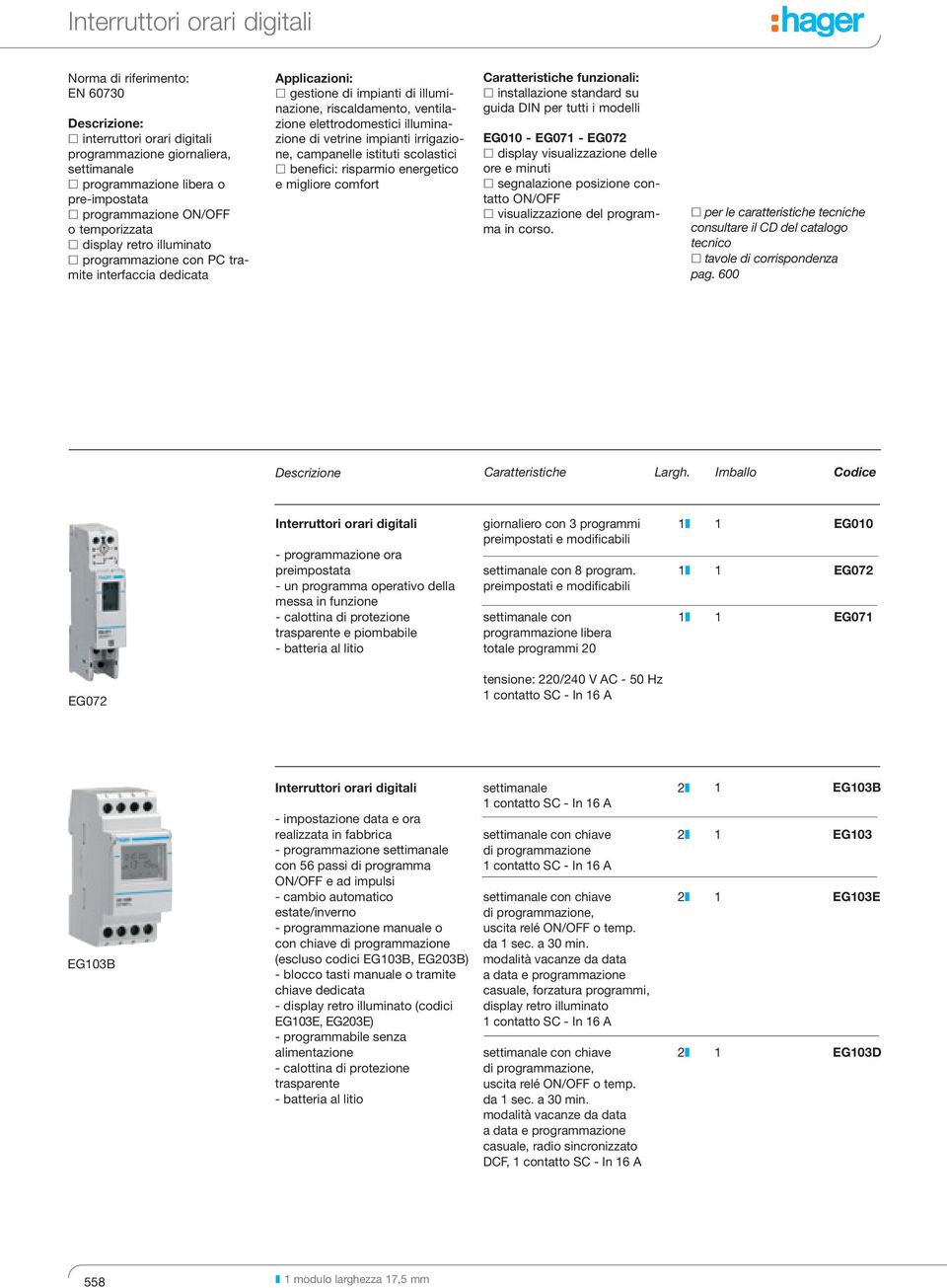 illuminazione di vetrine impianti irrigazione, campanelle istituti scolastici benefici: risparmio energetico e migliore comfort funzionali: installazione standard su per tutti i modelli EG010 EG071