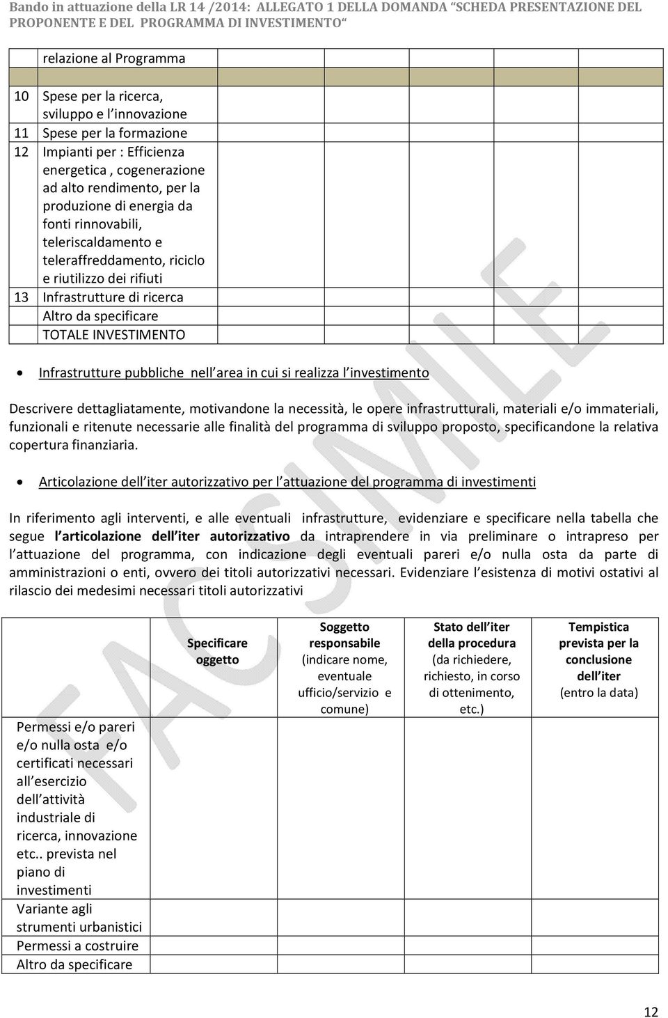 nell area in cui si realizza l investimento Descrivere dettagliatamente, motivandone la necessità, le opere infrastrutturali, materiali e/o immateriali, funzionali e ritenute necessarie alle finalità