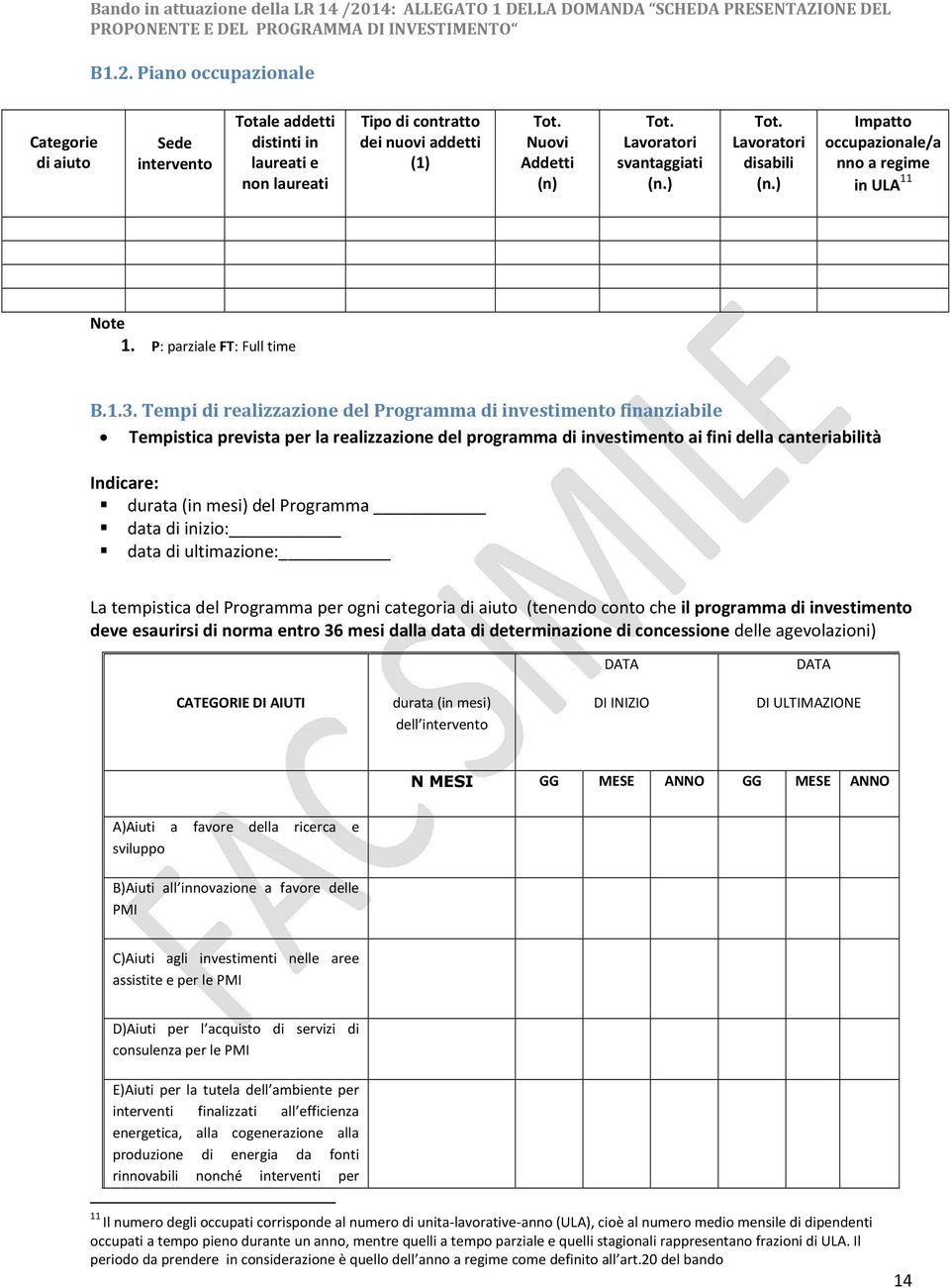 Tempi di realizzazione del Programma di investimento finanziabile Tempistica prevista per la realizzazione del programma di investimento ai fini della canteriabilità Indicare: durata (in mesi) del