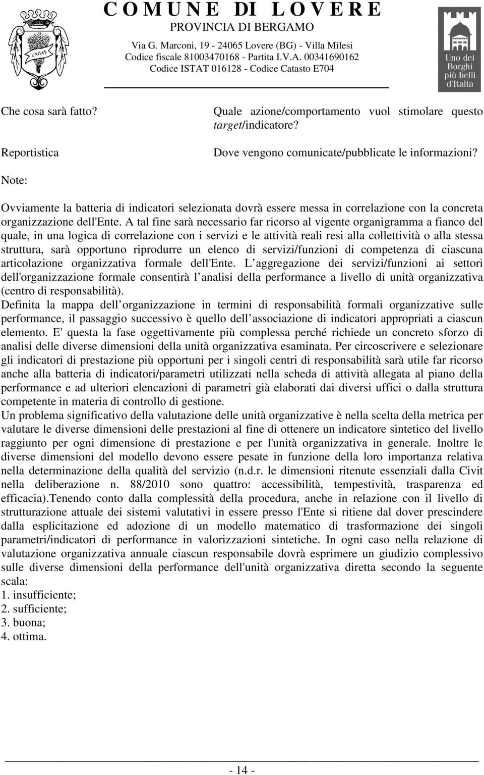 A tal fine sarà necessario far ricorso al vigente organigramma a fianco del quale, in una logica di correlazione con i servizi e le attività reali resi alla collettività o alla stessa struttura, sarà