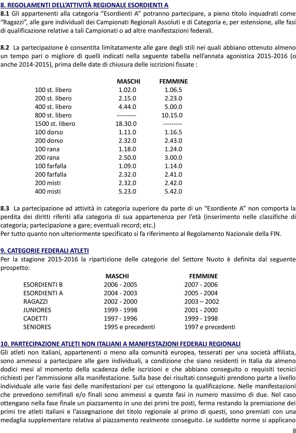 alle fasi di qualificazione relative a tali Campionati o ad altre manifestazioni federali. 8.