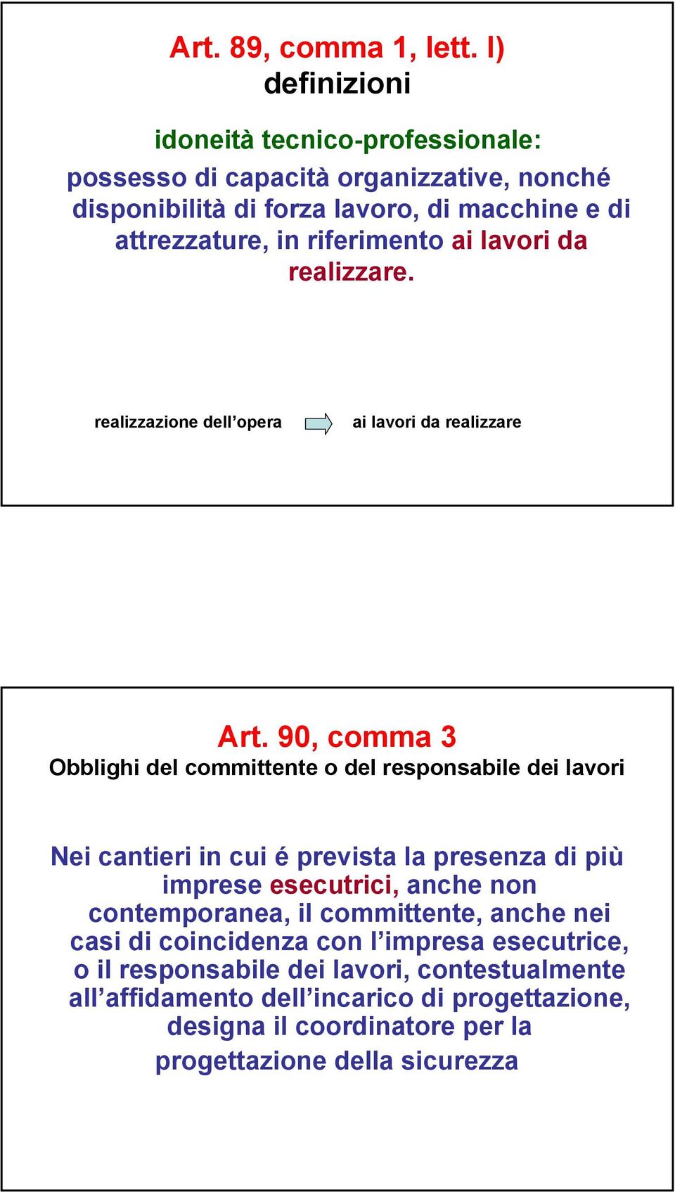 riferimento ai lavori da realizzare. realizzazione dell opera ai lavori da realizzare Art.