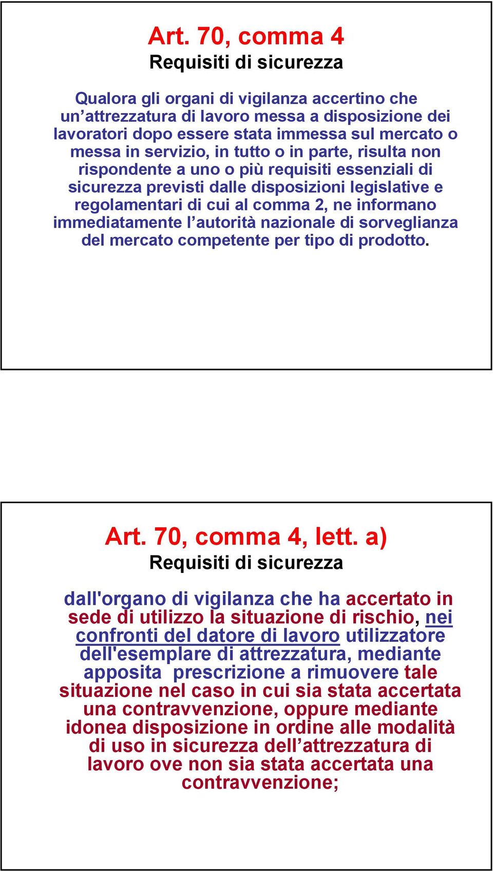 immediatamente l autorità nazionale di sorveglianza del mercato competente per tipo di prodotto. Art. 70, comma 4, lett.