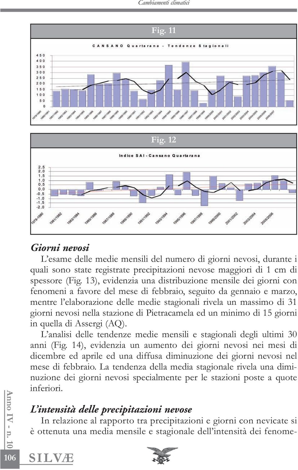 nevosi nella stazione di Pietracamela ed un minimo di 15 giorni in quella di Assergi (AQ). L analisi delle tendenze medie mensili e stagionali degli ultimi 30 anni (Fig.