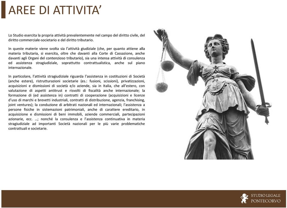 contenzioso tributario), sia una intensa attività di consulenza ed assistenza stragiudiziale, soprattutto contrattualistica, anche sul piano internazionale.