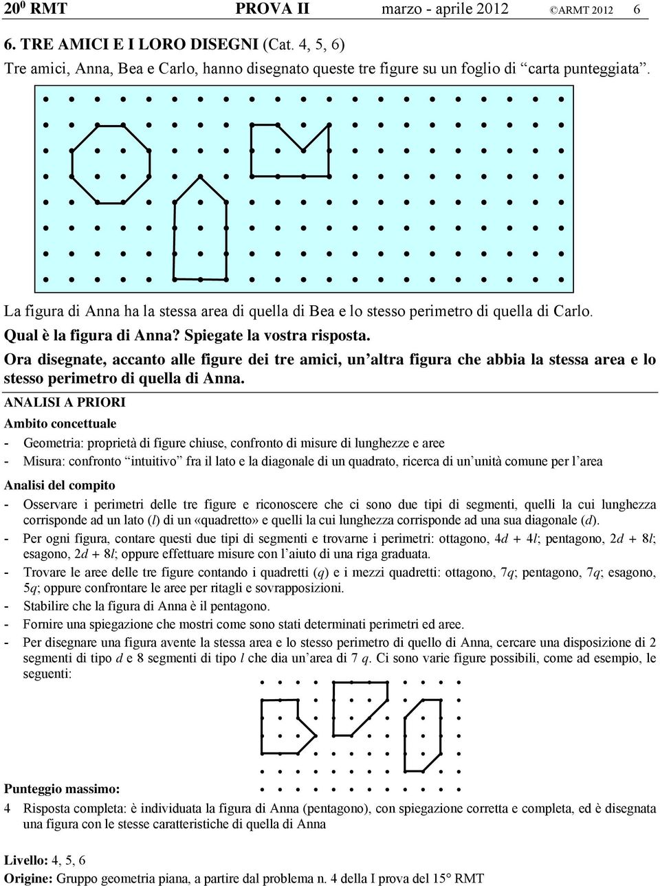 Ora disegnate, accanto alle figure dei tre amici, un altra figura che abbia la stessa area e lo stesso perimetro di quella di Anna.