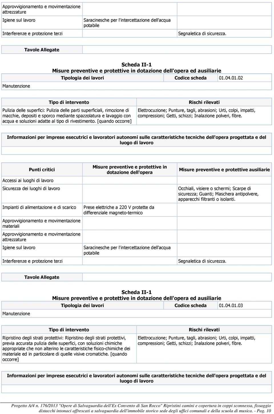 [quando occorre] Elettrocuzione; Punture, tagli, abrasioni; Urti, colpi, impatti, compressioni; Getti, schizzi; Inalazione polveri, fibre.