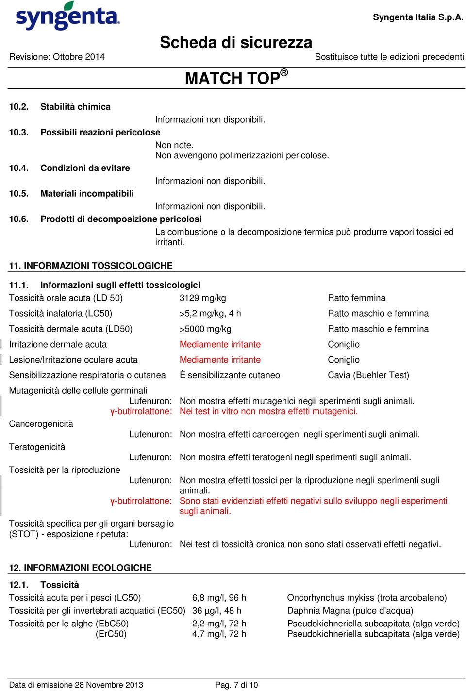 INFORMAZIONI TOSSICOLOGICHE 11