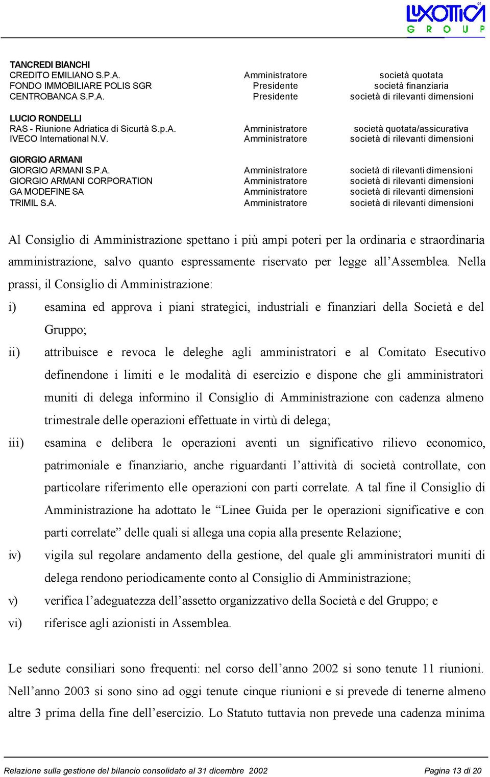 A. Amministratore società di rilevanti dimensioni Al Consiglio di Amministrazione spettano i più ampi poteri per la ordinaria e straordinaria amministrazione, salvo quanto espressamente riservato per