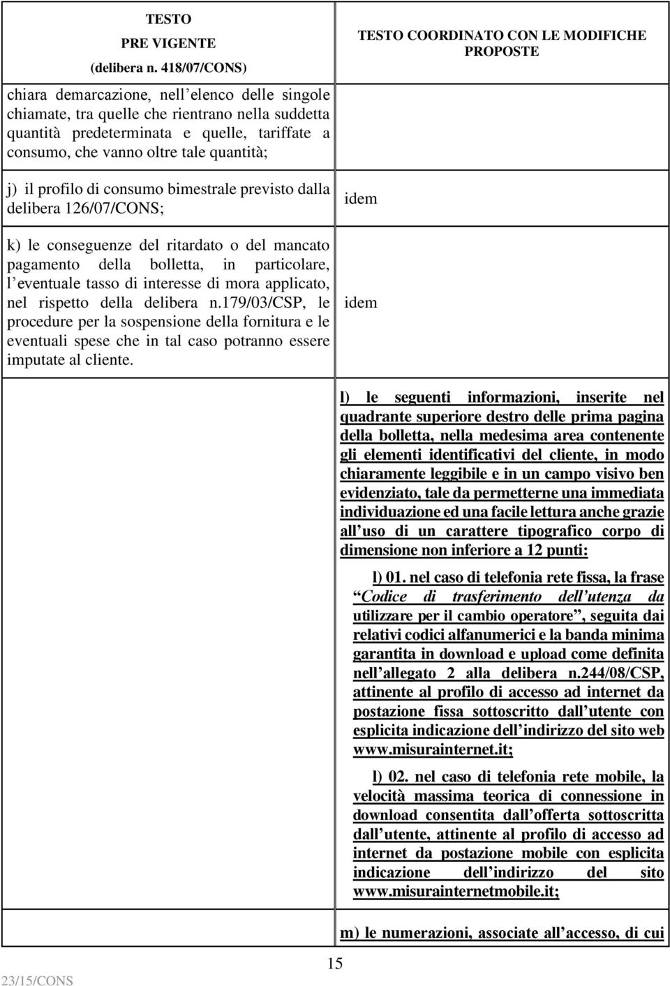 rispetto della delibera n.179/03/csp, le procedure per la sospensione della fornitura e le eventuali spese che in tal caso potranno essere imputate al cliente.