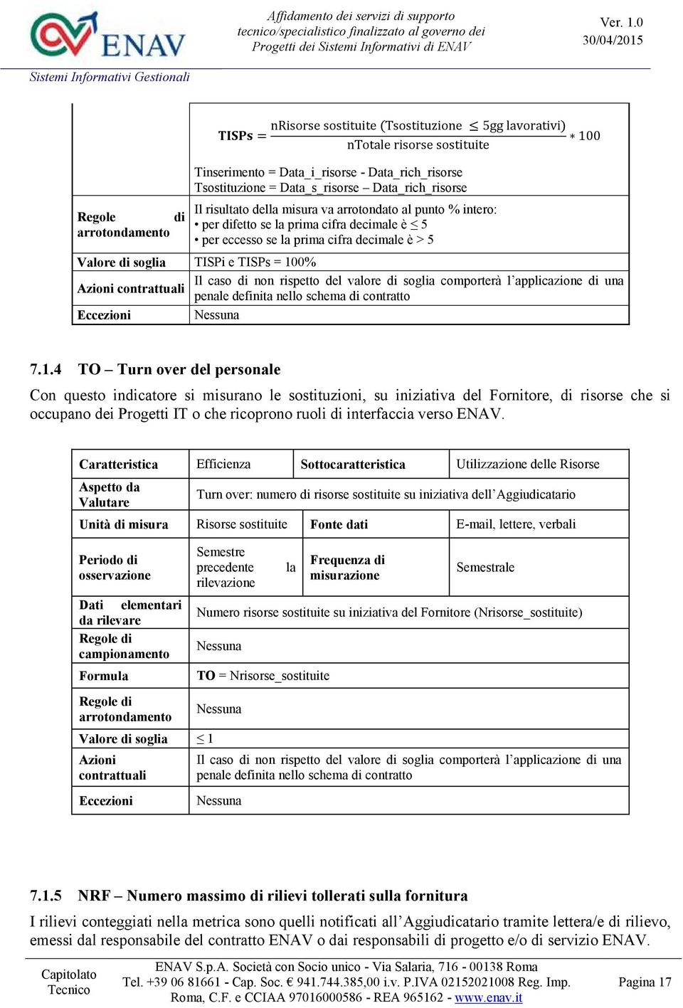 penale definita nello schema di contratto Eccezioni Nessuna 7.1.