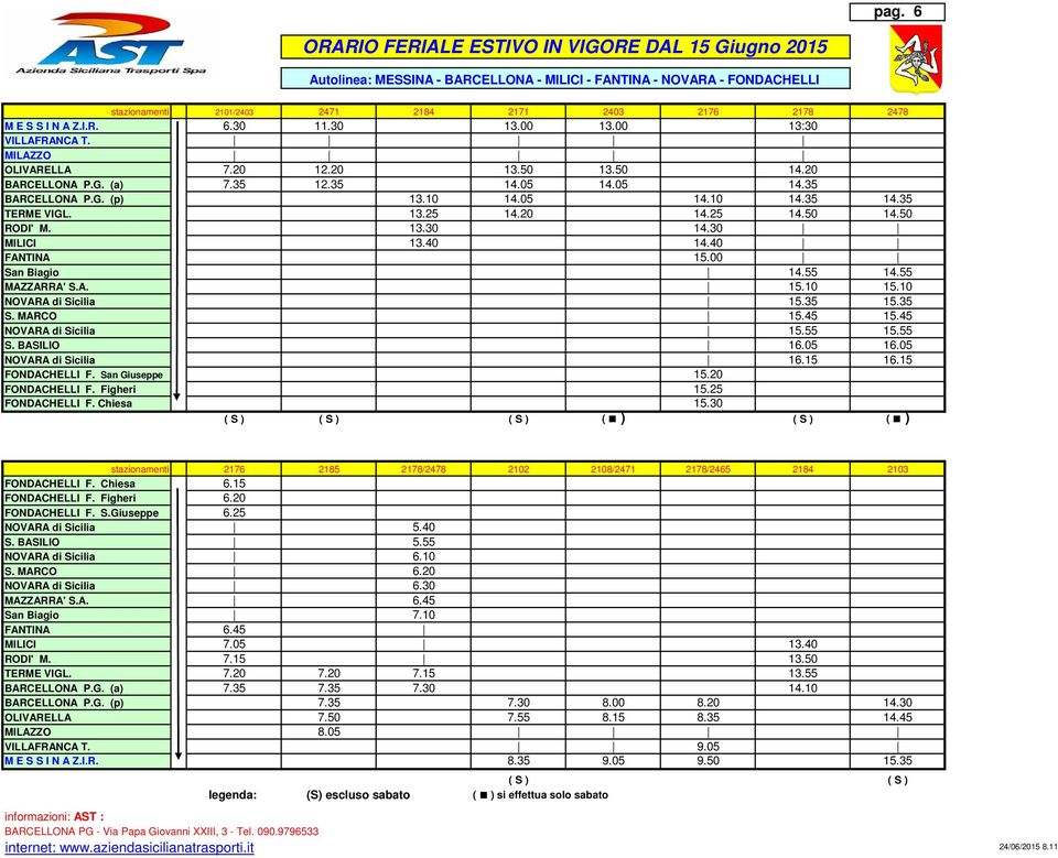 13.25 14.20 14.25 14.50 14.50 RODI' M. 13.30 14.30 MILICI 13.40 14.40 FANTINA 15.00 San Biagio 14.55 14.55 MAZZARRA' S.A. 15.10 15.10 NOVARA di Sicilia 15.35 15.35 S. MARCO 15.45 15.