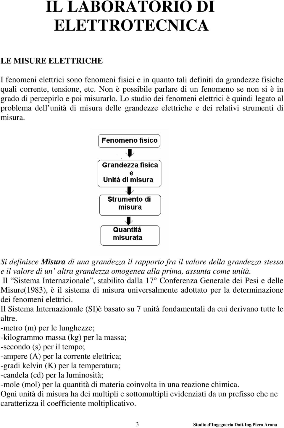 Lo studio dei fenomeni elettrici è quindi legato al problema dell unità di misura delle grandezze elettriche e dei relativi strumenti di misura.