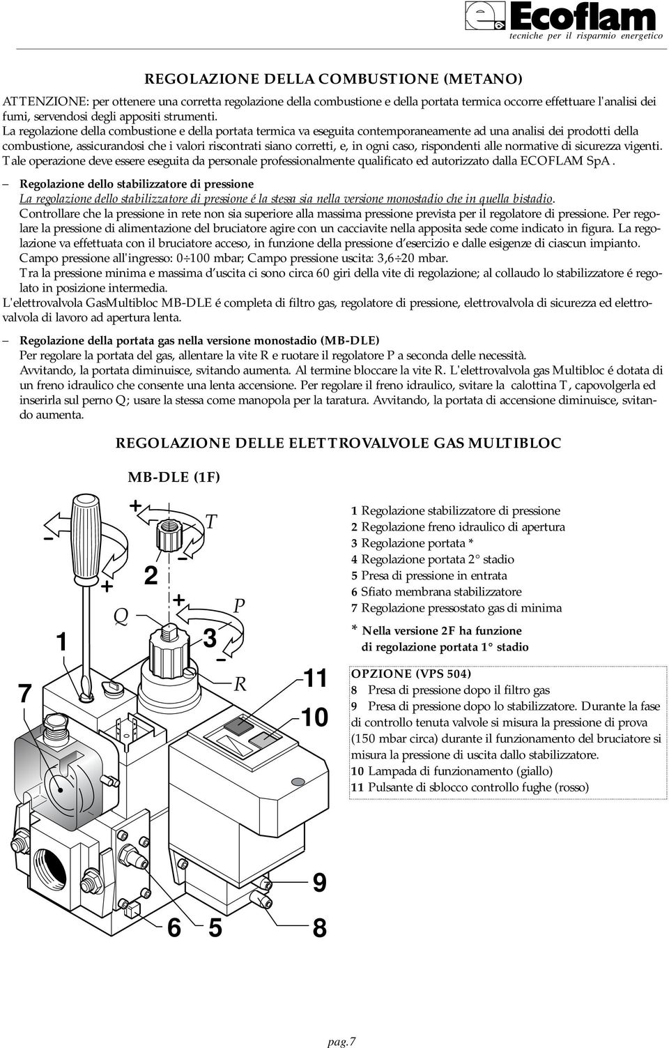 La regolazione della combustione e della portata termica va eseguita contemporaneamente ad una analisi dei prodotti della combustione, assicurandosi che i valori riscontrati siano corretti, e, in