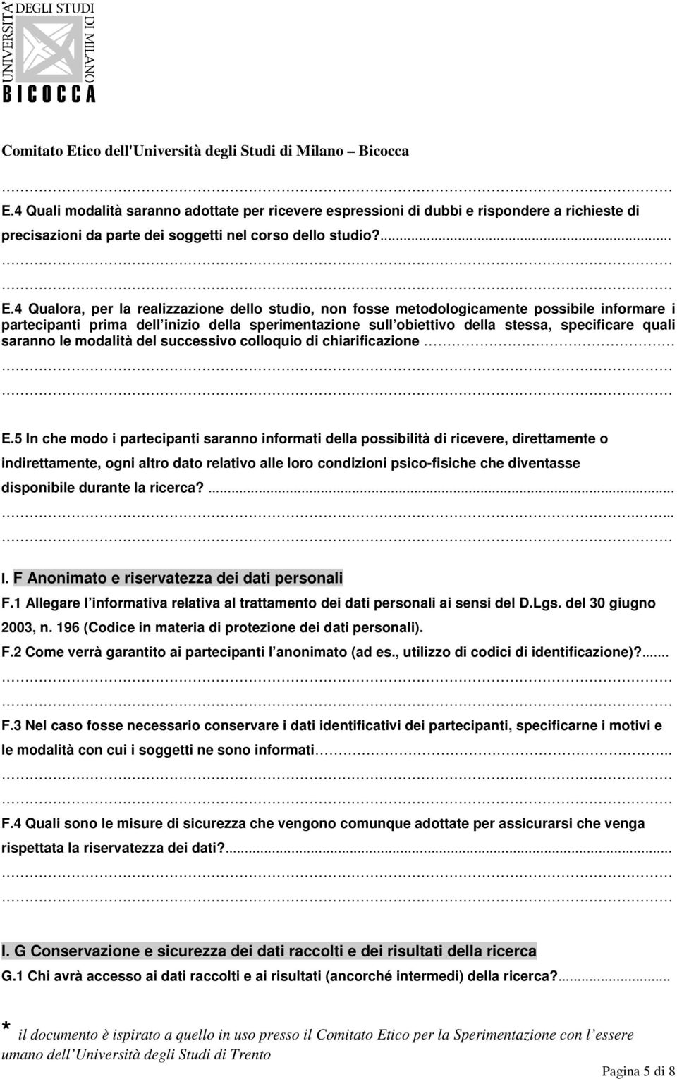 saranno le modalità del successivo colloquio di chiarificazione E.