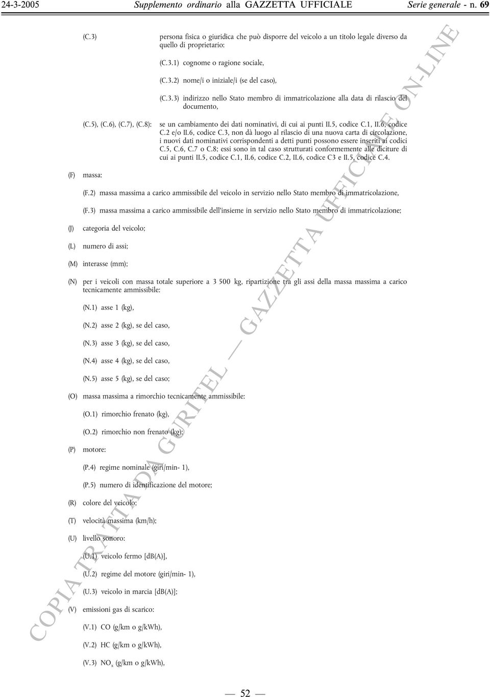 5, codice C.1, II.6, codice C.2 e/o II.6, codice C.3, non dà luogo al rilascio di una nuova carta di circolazione, i nuovi dati nominativi corrispondenti a detti punti possono essere inseriti ai codici C.