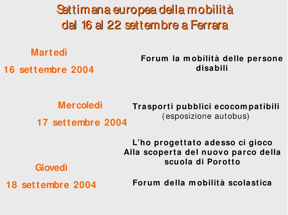 pubblici ecocompatibili (esposizione autobus) Giovedì 18 settembre 2004 L ho progettato