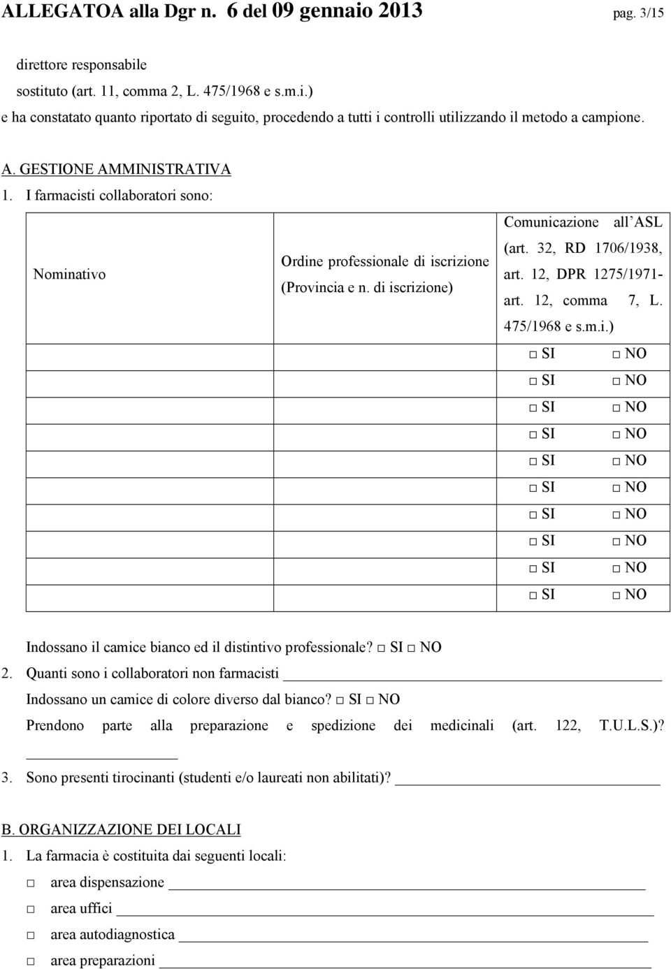 12, DPR 1275/1971- art. 12, comma 7, L. 475/1968 e s.m.i.) Indossano il camice bianco ed il distintivo professionale? 2.