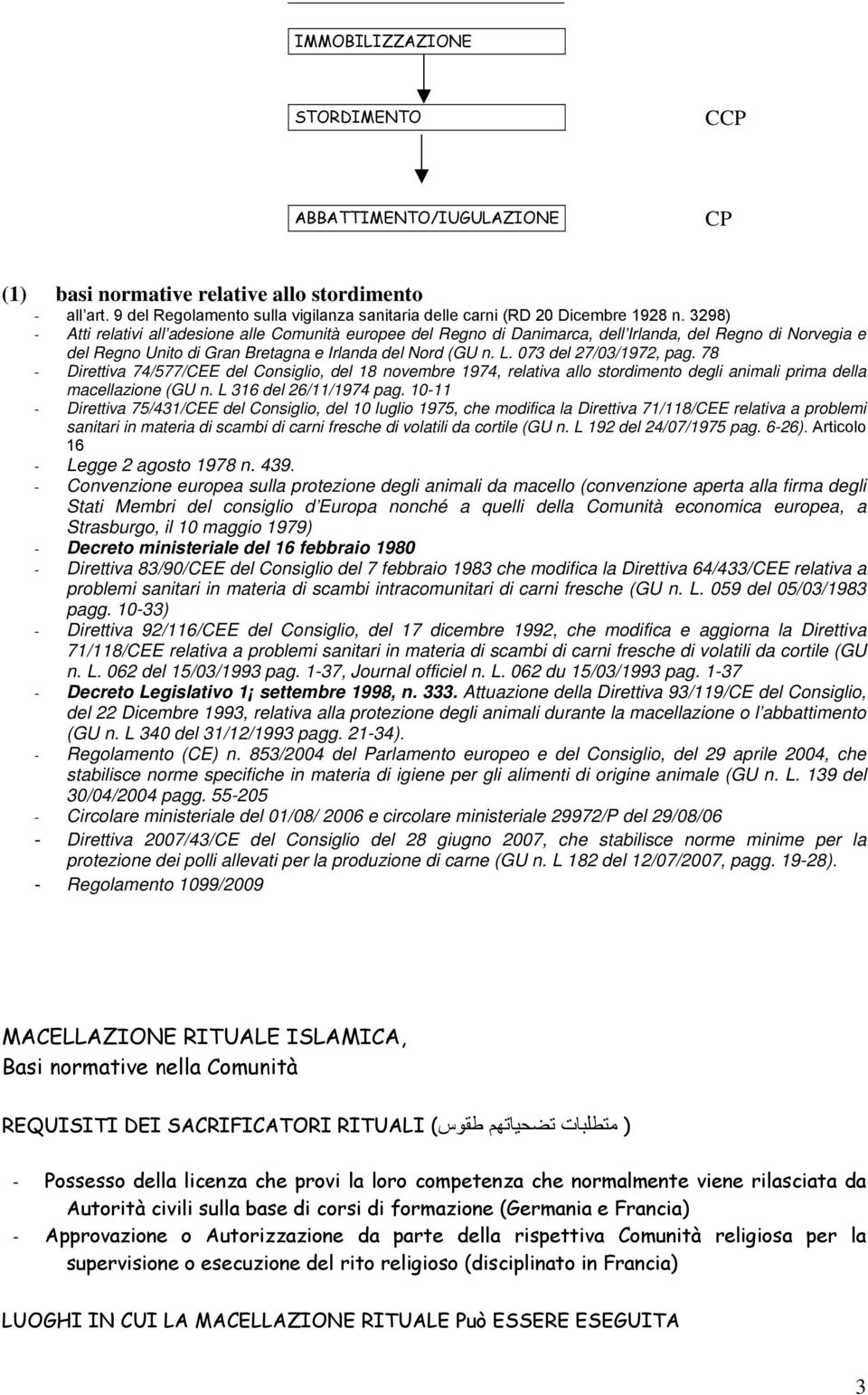 073 del 27/03/1972, pag. 78 - Direttiva 74/577/CEE del Consiglio, del 18 novembre 1974, relativa allo stordimento degli animali prima della macellazione (GU n. L 316 del 26/11/1974 pag.