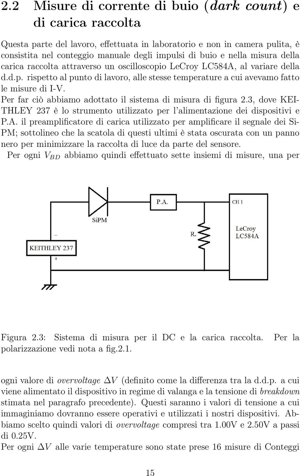 Per far ciò abbiamo adottato il sistema di misura di figura 2.3, dove KEI- THLEY 237 è lo strumento utilizzato per l alimentazione dei dispositivi e P.A.