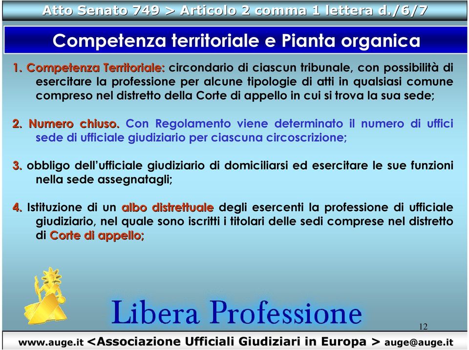 di appello in cui si trova la sua sede; 2. Numero chiuso. Con Regolamento viene determinato il numero di uffici sede di ufficiale giudiziario per ciascuna circoscrizione; 3.