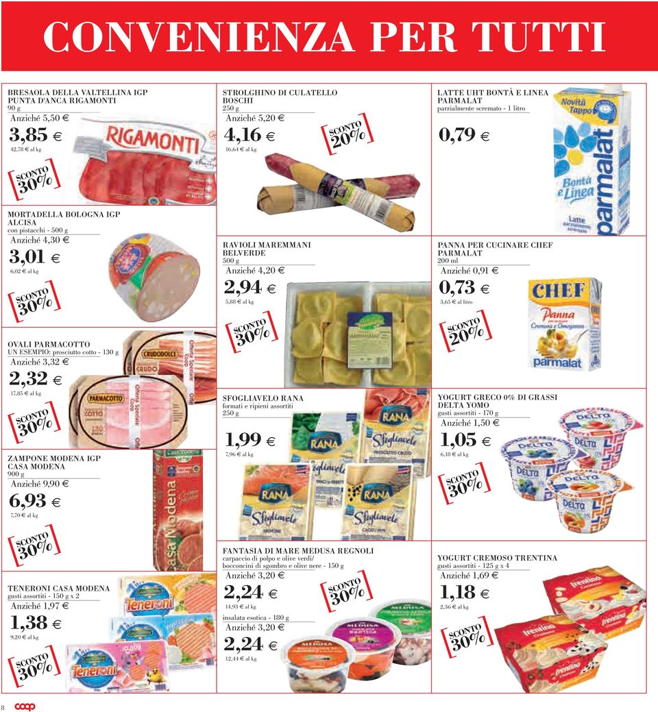 900 g Anziché 9,90 6,93 7,70 TENERONI CASA MODENA gusti assortiti - 150 g x 2 Anziché 1,97 1,38 9,20 RAVIOLI MAREMMANI BELVERDE 500 g Anziché 4,20 2,94 5,88 SFOGLIAVELO RANA formati e ripieni