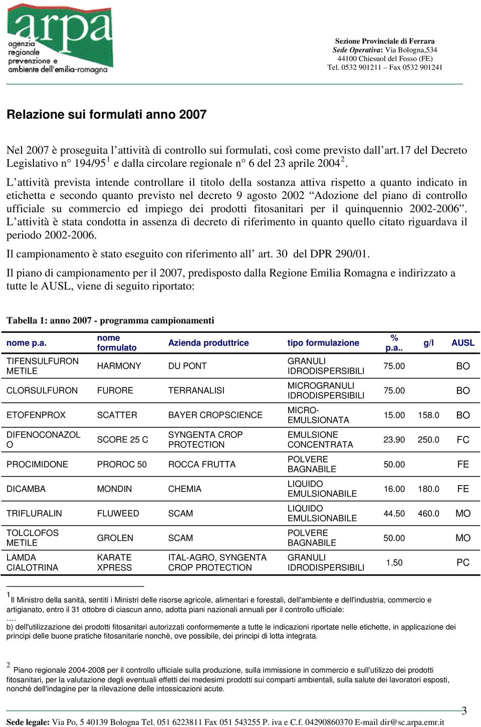 L attività prevista intende controllare il titolo della sostanza attiva rispetto a quanto indicato in etichetta e secondo quanto previsto nel decreto 9 agosto 2002 Adozione del piano di controllo