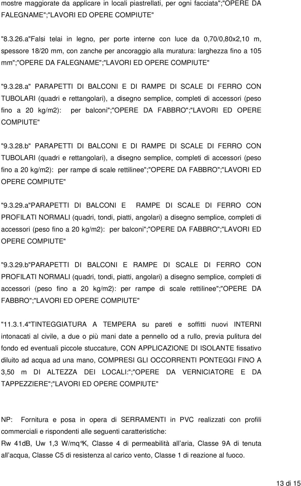 a" PARAPETTI DI BALCONI E DI RAMPE DI SCALE DI FERRO CON TUBOLARI (quadri e rettangolari), a disegno semplice, completi di accessori (peso fino a 20 kg/m2): per balconi";"opere DA FABBRO";"LAVORI ED