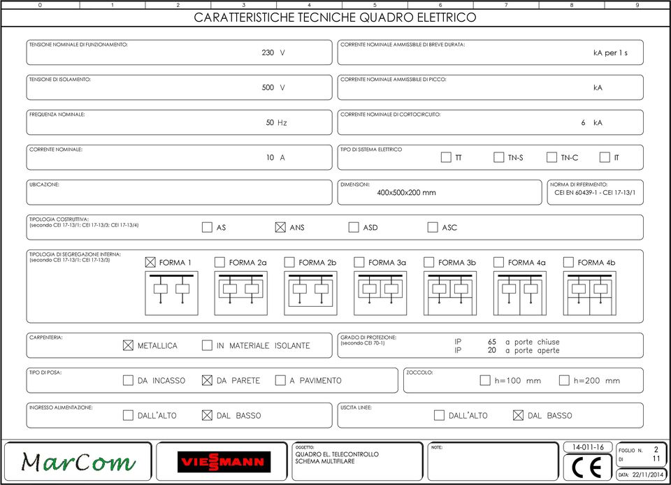 mm NORM DI RIFERIMENTO: CEI EN 60439-1 - CEI 17-13/1 TIPOLOGI COSTRUTTIV: (secondo CEI 17-13/1; CEI 17-13/3; CEI 17-13/4) S NS SD SC TIPOLOGI DI SEGREGZIONE INTERN: (secondo CEI