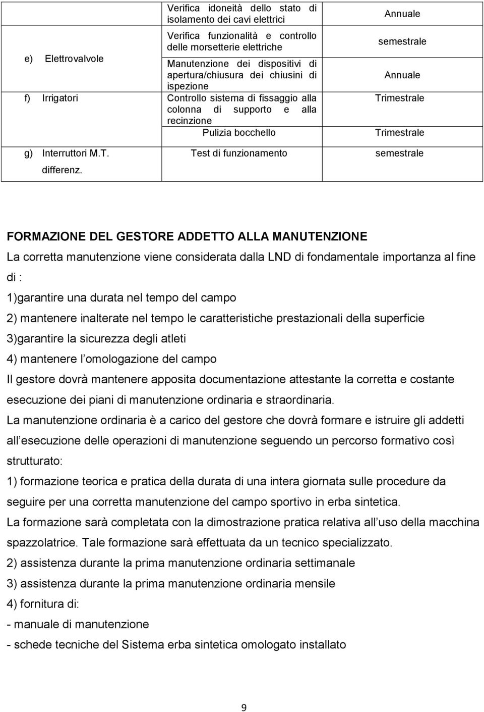 Test di funzionamento semestrale FORMAZIONE DEL GESTORE ADDETTO ALLA MANUTENZIONE La corretta manutenzione viene considerata dalla LND di fondamentale importanza al fine di : 1)garantire una durata