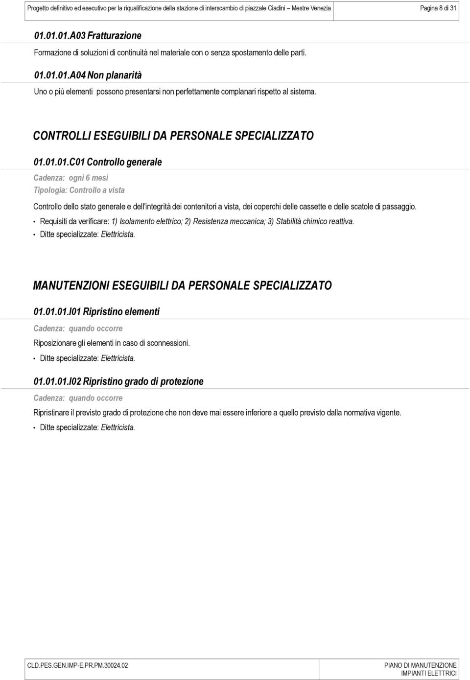 CONTROLLI ESEGUIBILI DA PERSONALE SPECIALIZZATO 01.