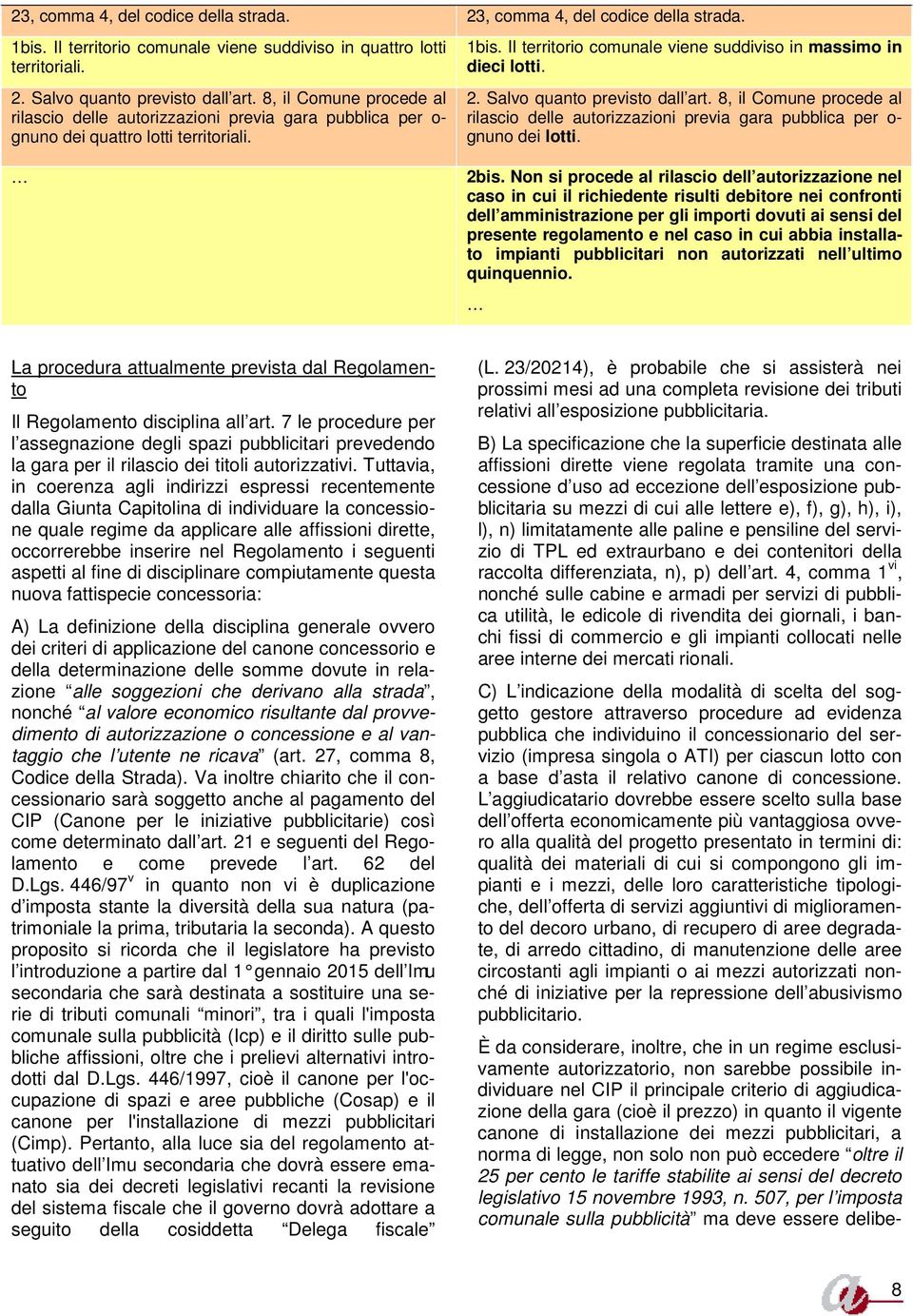 Salvo quanto previsto dall art. 8, il Comune procede al rilascio delle autorizzazioni previa gara pubblica per o- gnuno dei lotti. 2bis.