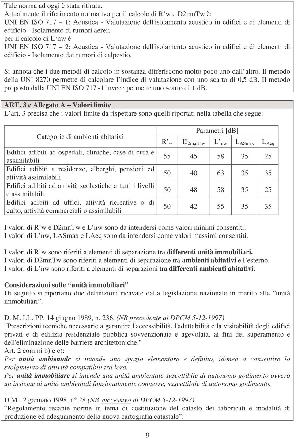 aerei; per il calcolo di L nw è UNI EN ISO 717 2: Acustica - Valutazione dell'isolamento acustico in edifici e di elementi di edificio - Isolamento dai rumori di calpestio.